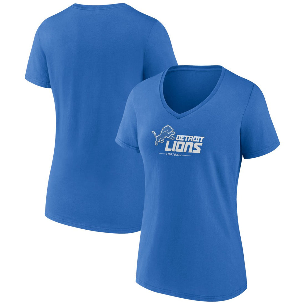 Detroit Lions Women's Logo Team Lockup V-Neck T-Shirt Blue - NFL