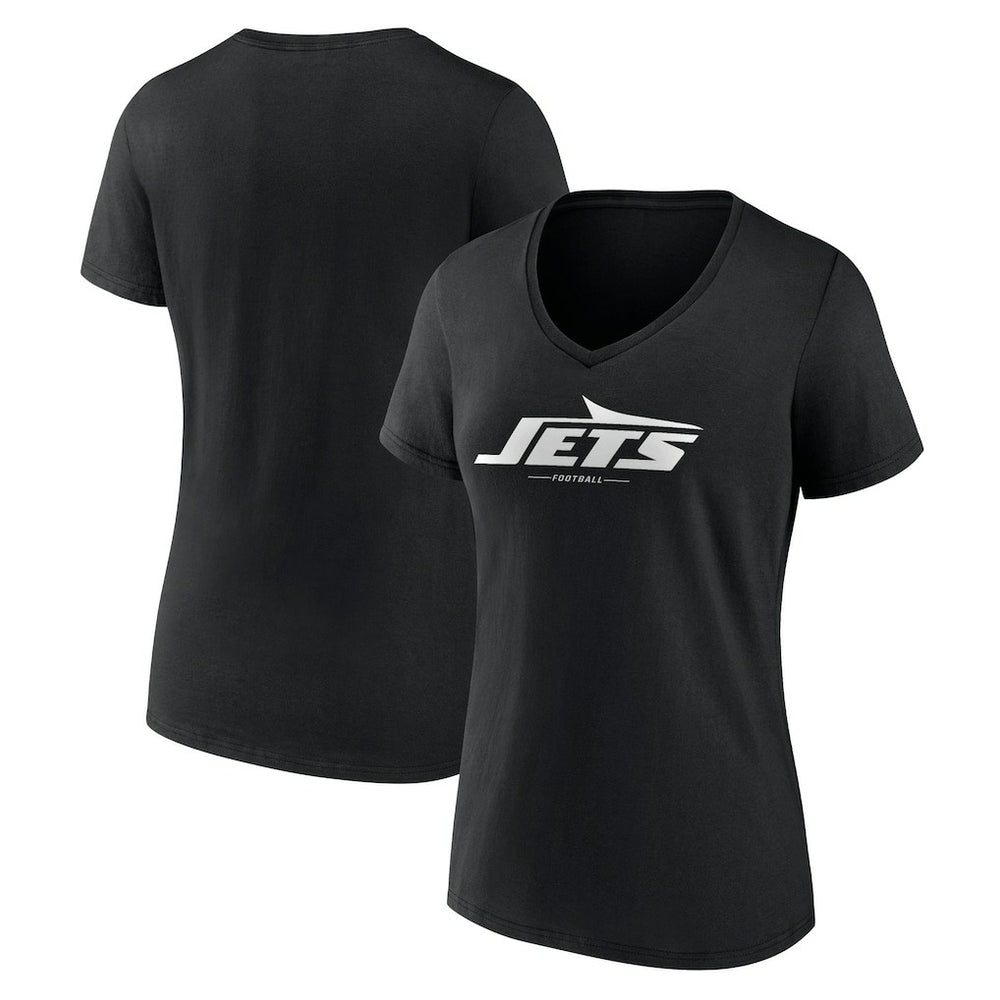 New York Jets Women's Logo Team Lockup V-Neck T-Shirt Black - NFL