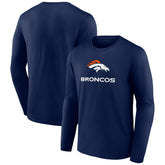 Denver Broncos Logo Team Lockup Long Sleeve T-Shirt Navy - NFL
