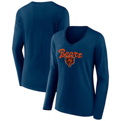 Chicago Bears Women's Freehand Team Long Sleeve V-Neck T-Shirt Navy - NFL