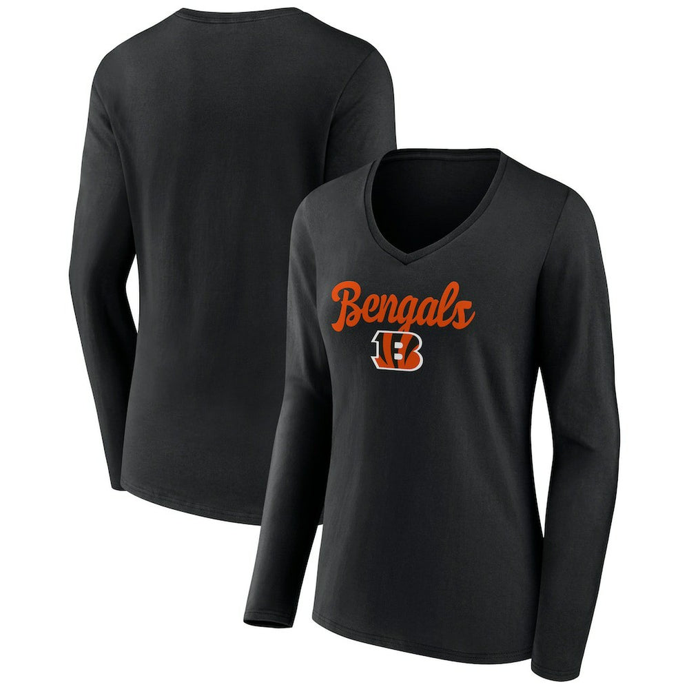 Cincinnati Bengals Women's Freehand Team Long Sleeve V-Neck T-Shirt Black - NFL