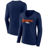 Denver Broncos Women's Freehand Team Long Sleeve V-Neck T-Shirt Navy - NFL