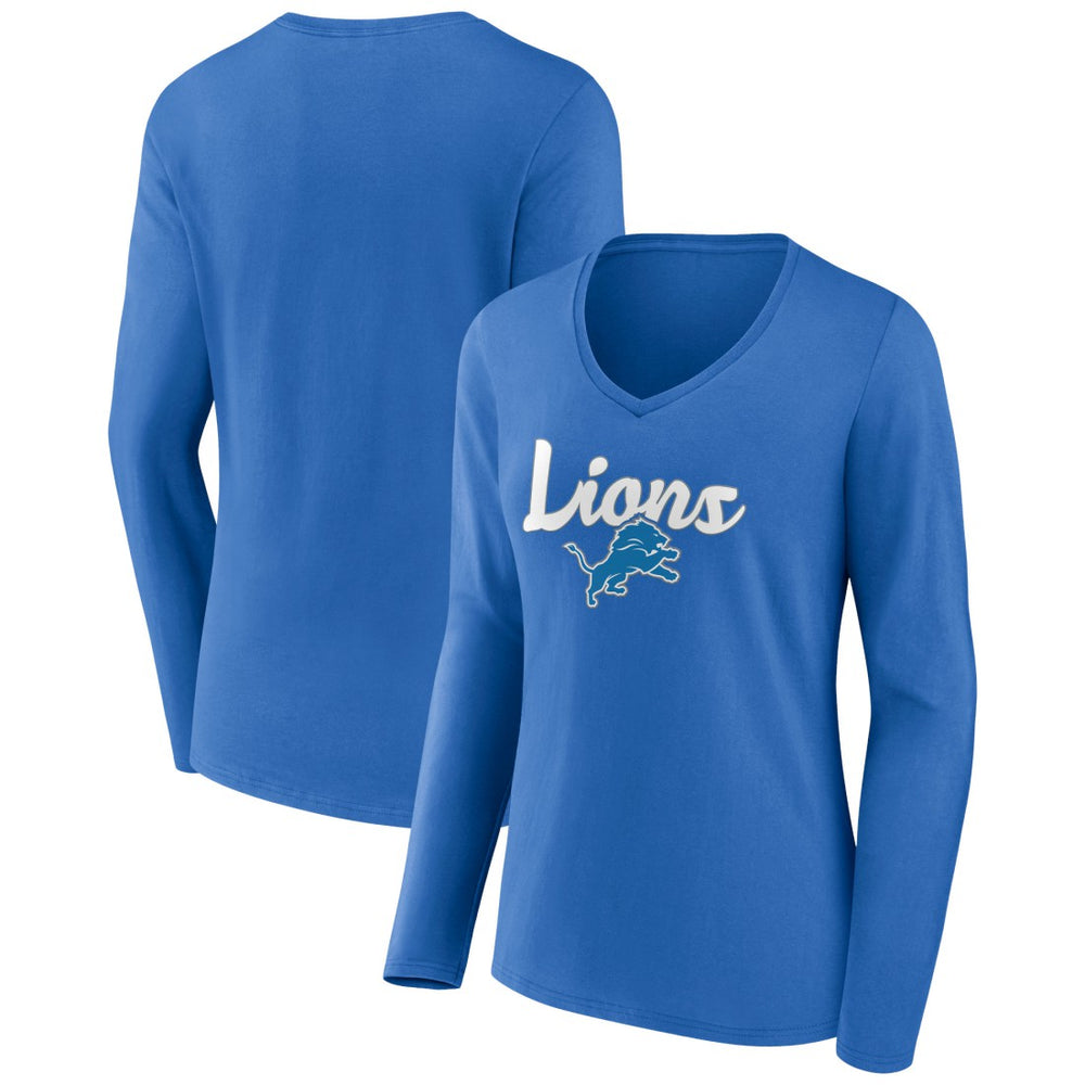 Detroit Lions Women's Freehand Team Long Sleeve V-Neck T-Shirt Blue - NFL