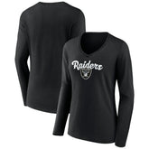 Las Vegas Raiders Women's Freehand Team Long Sleeve V-Neck T-Shirt Black - NFL