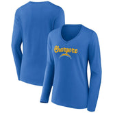 Los Angeles Chargers Women's Freehand Team Long Sleeve V-Neck T-Shirt Powder Blue - NFL