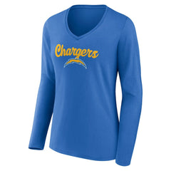 Los Angeles Chargers Women's Freehand Team Long Sleeve V-Neck T-Shirt Powder Blue - NFL