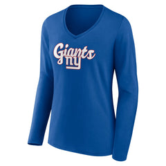New York Giants Women's Freehand Team Long Sleeve V-Neck T-Shirt Royal - NFL