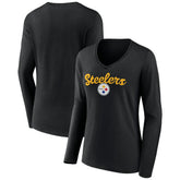 Pittsburgh Steelers Women's Freehand Team Long Sleeve V-Neck T-Shirt Black - NFL