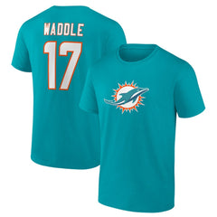 Jaylen Waddle Miami Dolphins Player Icon Name & Number T-Shirt Aqua - NFL