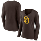 San Diego Padres Women's Team Logo Long Sleeve V-Neck T-Shirt Clearance