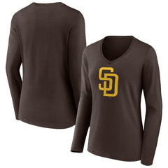 San Diego Padres Women's Team Logo Long Sleeve V-Neck T-Shirt Clearance
