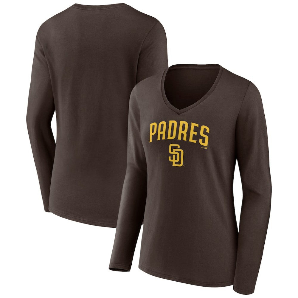 San Diego Padres Women's Team Lockup Long Sleeve V-Neck T-Shirt On Sale