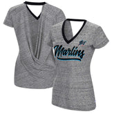 Miami Marlins Touch Women's Halftime Back Wrap Top V-Neck T-Shirt Clearance