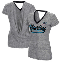 Miami Marlins Touch Women's Halftime Back Wrap Top V-Neck T-Shirt Clearance