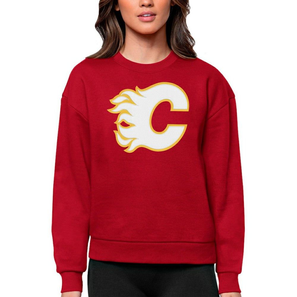 Calgary Flames - Antigua Women's Team Logo Victory Crewneck Pullover Sweatshirt Red