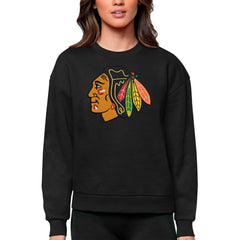 Chicago Blackhawks Antigua Women's Team Logo Victory Crewneck Pullover Sweatshirt Black