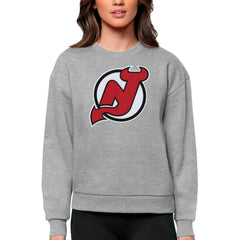New Jersey Devils - Antigua Women's Team Logo Victory Crewneck Pullover Sweatshirt Heather Gray