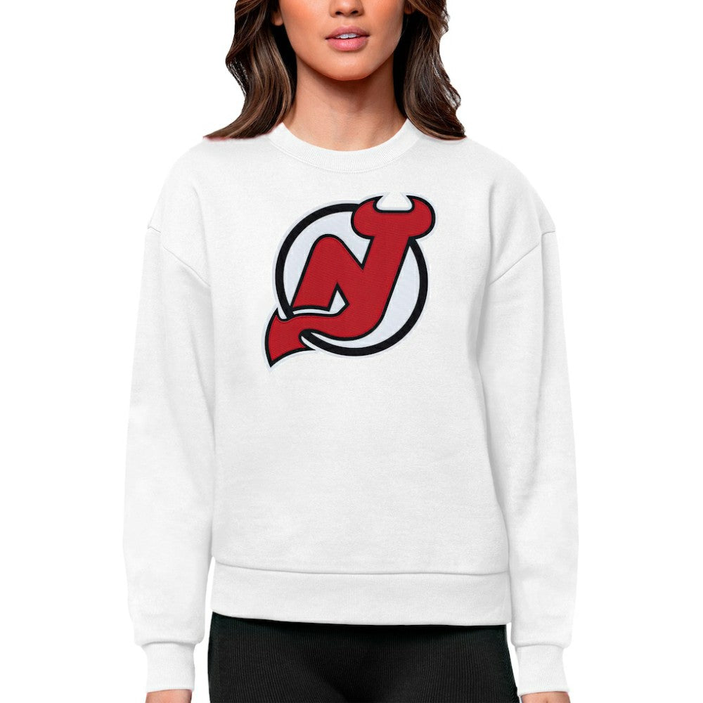 New Jersey Devils - Antigua Women's Team Logo Victory Crewneck Pullover Sweatshirt White