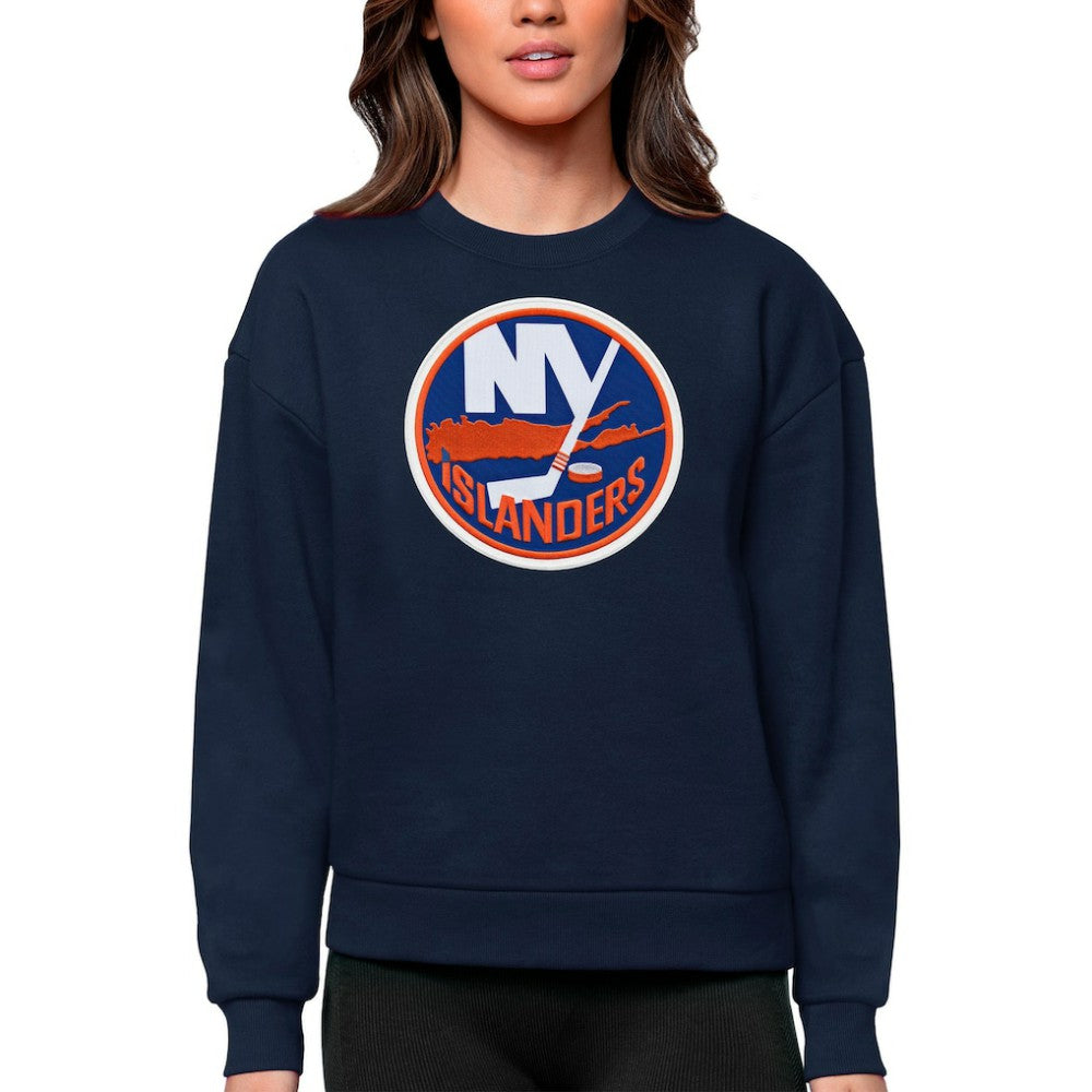New York Islanders - Antigua Women's Team Logo Victory Crewneck Pullover Sweatshirt Navy