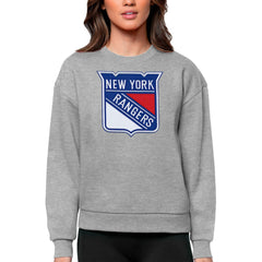 New York Rangers Antigua Women's Team Logo Victory Crewneck Pullover Sweatshirt Heather Gray