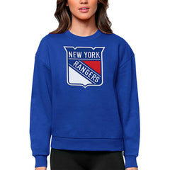 New York Rangers Antigua Women's Team Logo Victory Crewneck Pullover Sweatshirt Royal