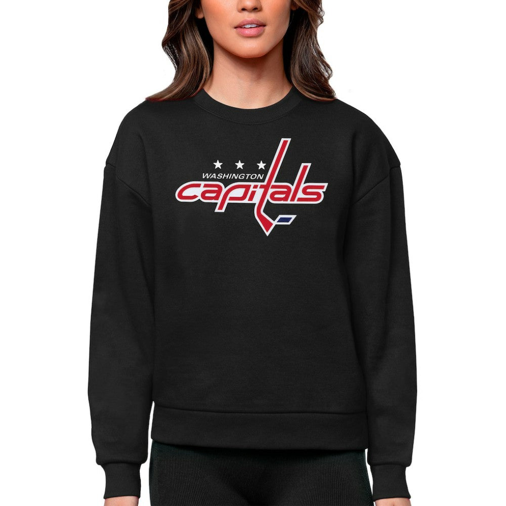 Washington Capitals Antigua Women's Team Logo Victory Crewneck Pullover Sweatshirt Black