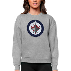 Winnipeg Jets - Antigua Women's Team Logo Victory Crewneck Pullover Sweatshirt Heather Gray