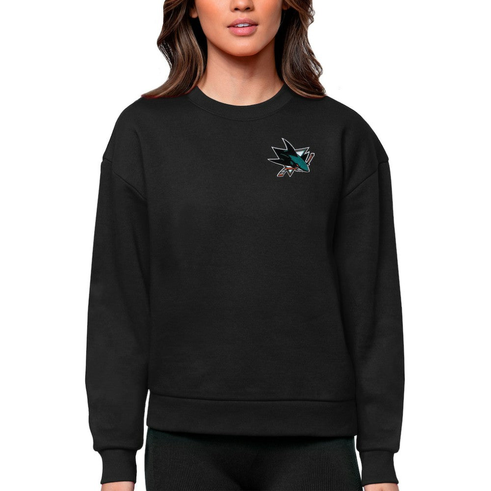 San Jose Sharks - Antigua Women's Victory Crewneck Pullover Sweatshirt Black