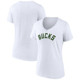NBA - Milwaukee Bucks Women's Wordmark V-Neck T-Shirt - White