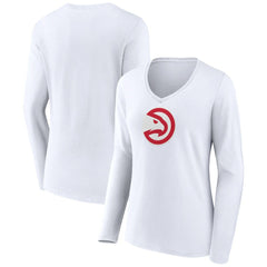 NBA - Atlanta Hawks Women's Logo Long Sleeve V-Neck T-Shirt - White