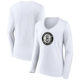 NBA - Brooklyn Nets Women's Logo Long Sleeve V-Neck T-Shirt - White