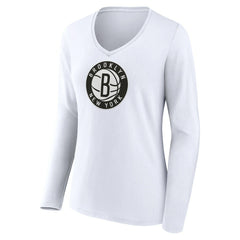 NBA - Brooklyn Nets Women's Logo Long Sleeve V-Neck T-Shirt - White