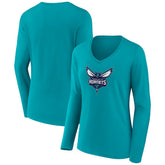 NBA - Charlotte Hornets Women's Logo Long Sleeve V-Neck T-Shirt - Aqua