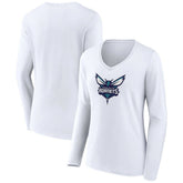 NBA - Charlotte Hornets Women's Logo Long Sleeve V-Neck T-Shirt - White
