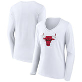 NBA - Chicago Bulls Women's Logo Long Sleeve V-Neck T-Shirt - White