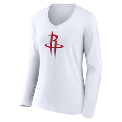 NBA - Houston Rockets Women's Logo Long Sleeve V-Neck T-Shirt - White
