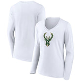 NBA - Milwaukee Bucks Women's Logo Long Sleeve V-Neck T-Shirt - White