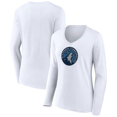 NBA - Minnesota Timberwolves Women's Logo Long Sleeve V-Neck T-Shirt - White