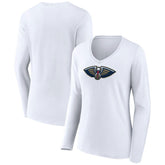 NBA - New Orleans Pelicans Women's Logo Long Sleeve V-Neck T-Shirt - White