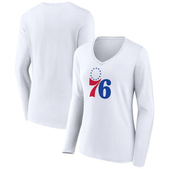 NBA - Philadelphia 76ers Women's Logo Long Sleeve V-Neck T-Shirt - White
