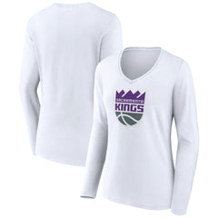 NBA - Sacramento Kings Women's Logo Long Sleeve V-Neck T-Shirt - White