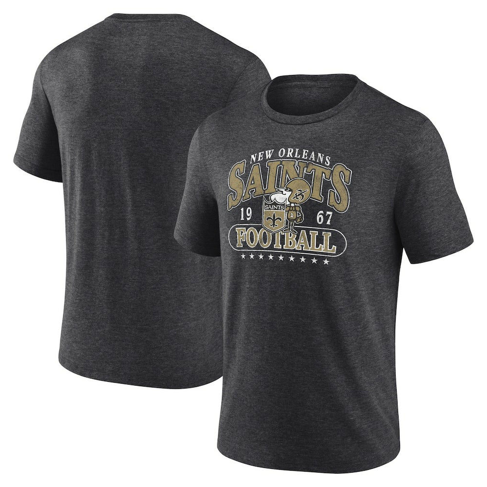 New Orleans Saints Retro Tri-Blend T-Shirt Heather Charcoal - Fanatics