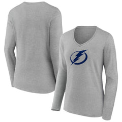 Tampa Bay Lightning - Women's Team Logo Long Sleeve V-Neck T-Shirt Gray