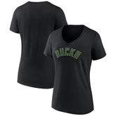 NBA - Milwaukee Bucks Women's Wordmark V-Neck T-Shirt - Black