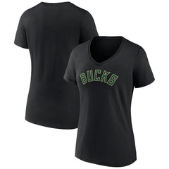 NBA - Milwaukee Bucks Women's Wordmark V-Neck T-Shirt - Black