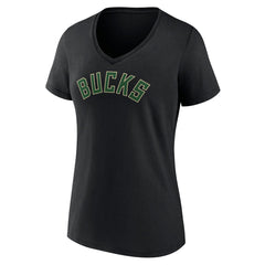 NBA - Milwaukee Bucks Women's Wordmark V-Neck T-Shirt - Black