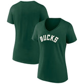 NBA - Milwaukee Bucks Women's Wordmark V-Neck T-Shirt - Green