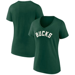 NBA - Milwaukee Bucks Women's Wordmark V-Neck T-Shirt - Green