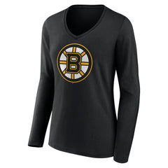 Boston Bruins Women's Team Logo Long Sleeve V-Neck T-Shirt Black