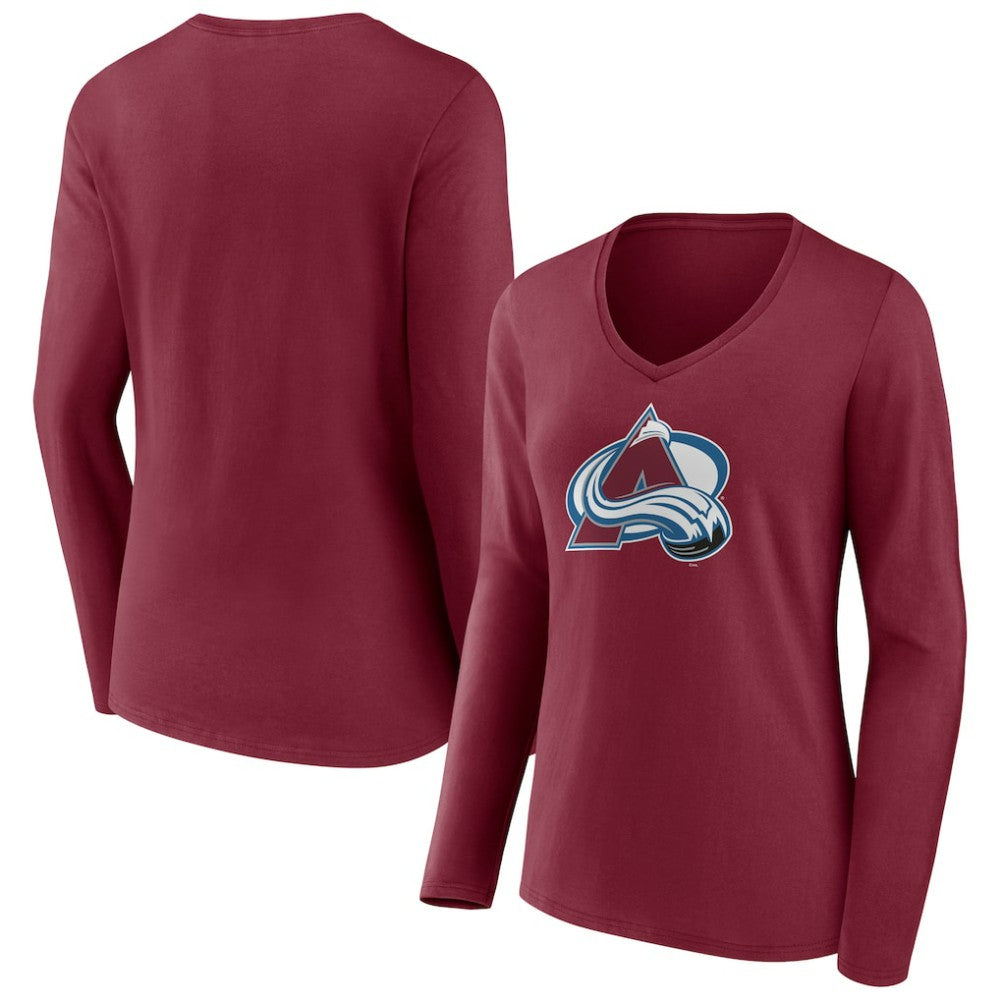 Colorado Avalanche - Women's Team Logo Long Sleeve V-Neck T-Shirt Burgundy